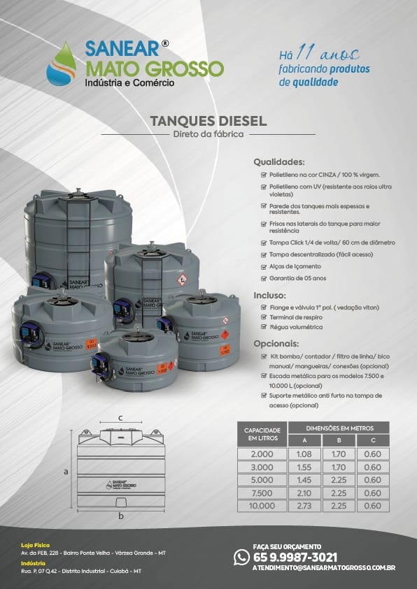 Cat&aacute;logo de Tanques Diesel cinza Sanear